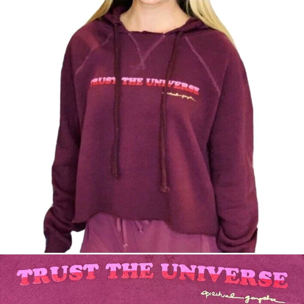 SPIRITUAL GANGSTER TRUST THE UNIVERSE STELLA ROCKER HOODIE WINE SIZE SMALL